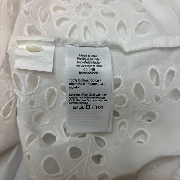 Madewell White Embroidered Shirred Henley Eyelet Top NWT Size S - Picture 9 of 9